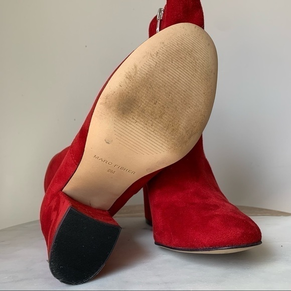 MARC FISHER Red Suede BOOTIES chunky block heel boots size 8 - Picture 7 of 9